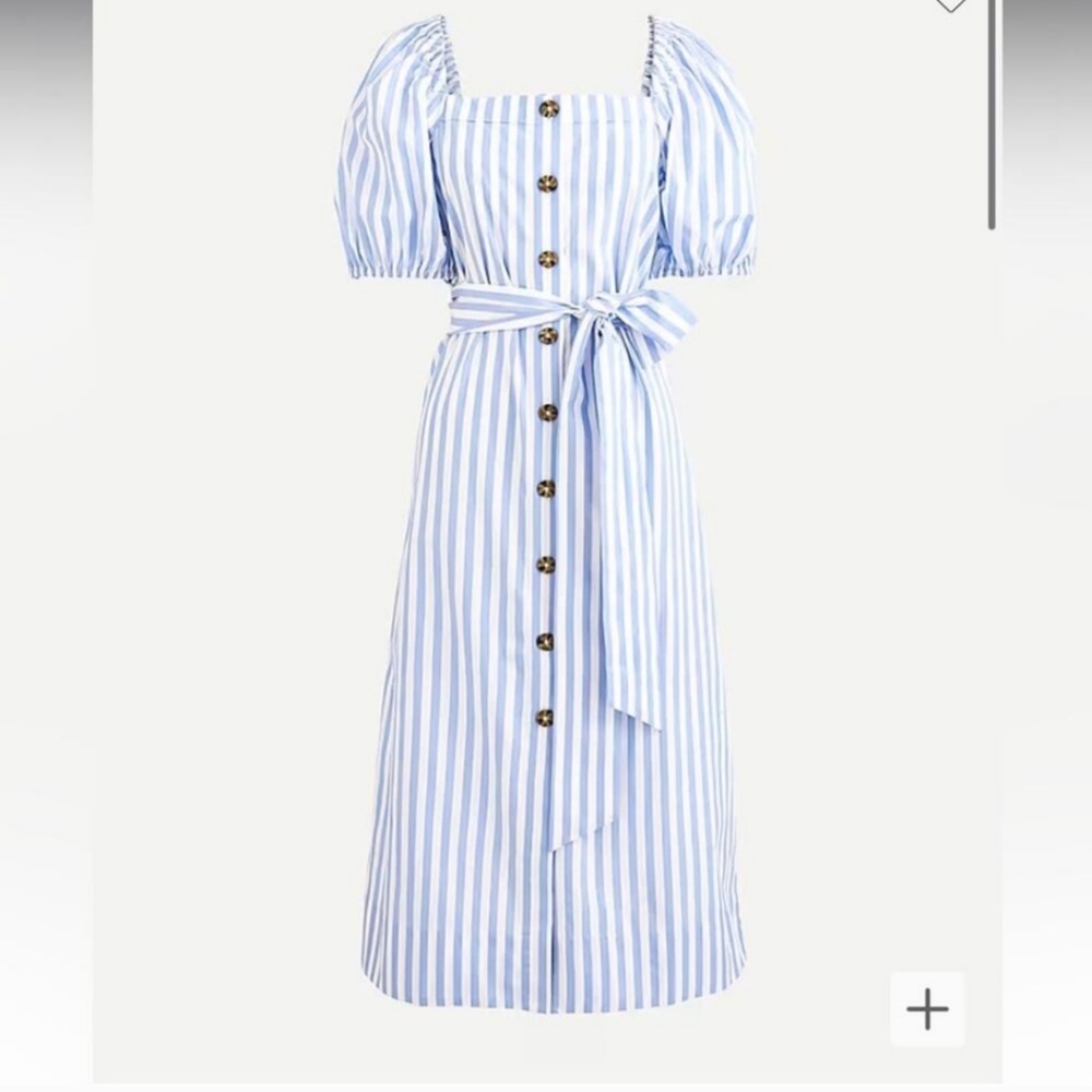 J.crew cottage dress in striped puff sleeves tie waist